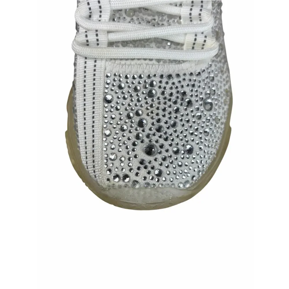 Steve Madden Maxima White Rhinestone Sneakers Womens 8.5 Chunky Sole